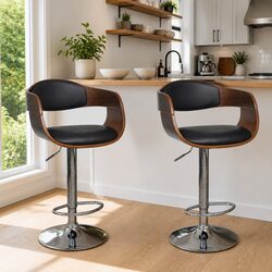 Set of 2 Black Height Adjustable Bar Stools
