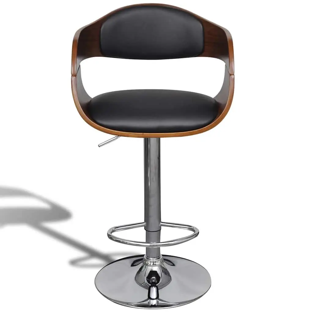 Bar Stools Faux Leather Black Height Adjustable Bent Wood 2 Piece