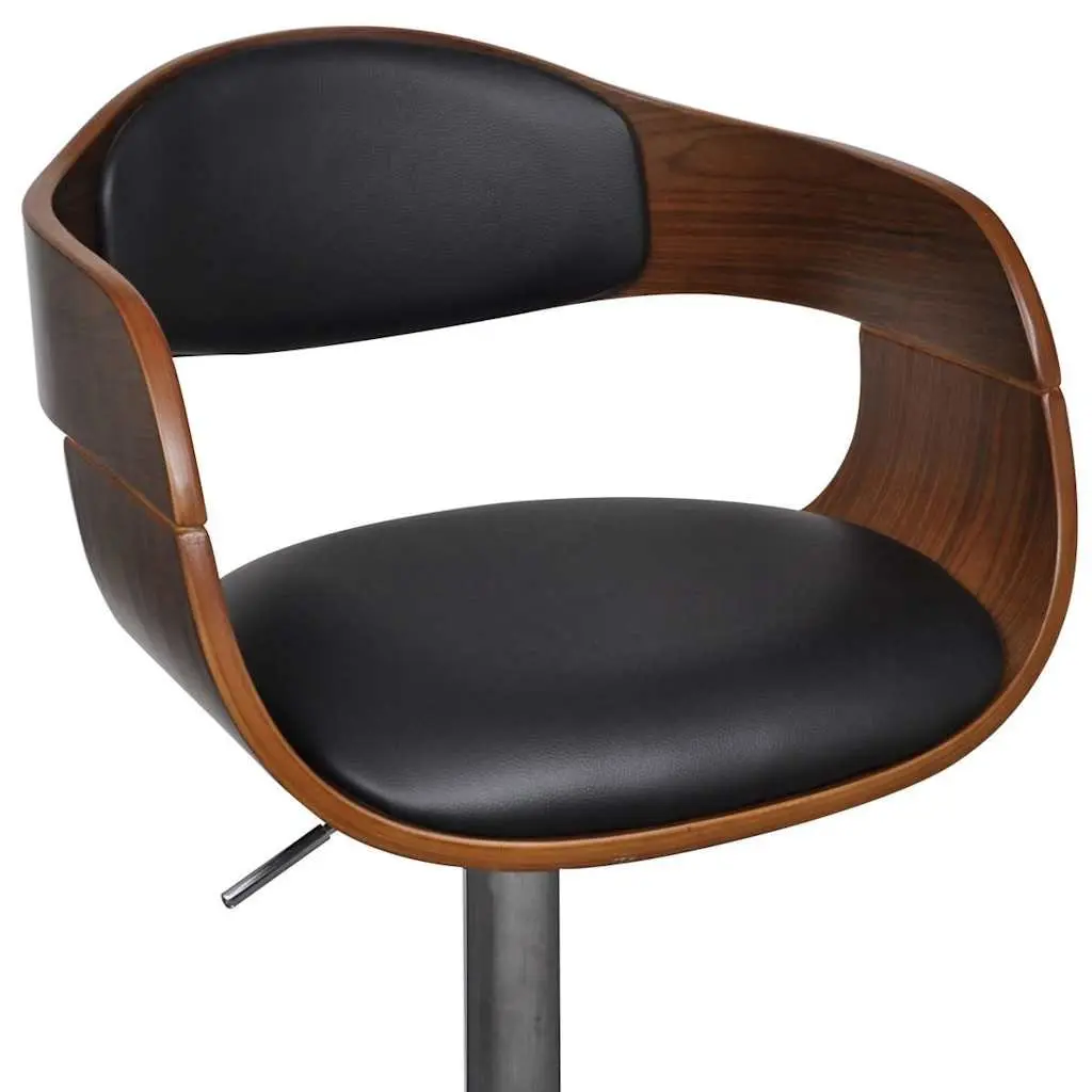 Bar Stools Faux Leather Black Height Adjustable Bent Wood 2 Piece