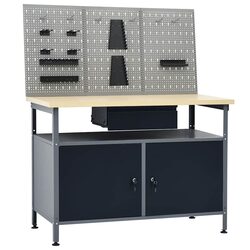 Heavy-Duty Black Steel Workbench with 3 Wall Panels