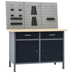 Durable Grey Steel Workbench with 3 Wall Panels