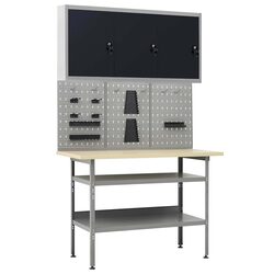 Heavy-Duty Workbench with Grey Wall Panels Storage System