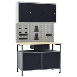Heavy-Duty Black Steel Workbench with Storage Solution
