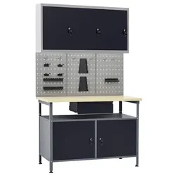 Heavy-Duty Black Steel Workbench with Storage Solution