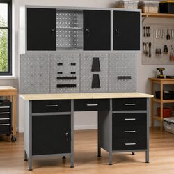 Heavy-Duty Workbench with Storage Cabinets and Panels