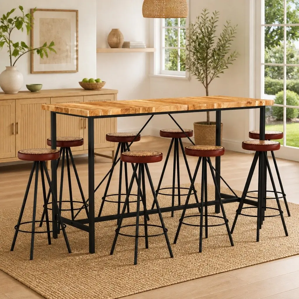 Industrial Style 9 Piece Bar Set with Stools