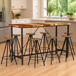 9 Piece Bar Stools and Table Set with Solid Reclaimed Wood