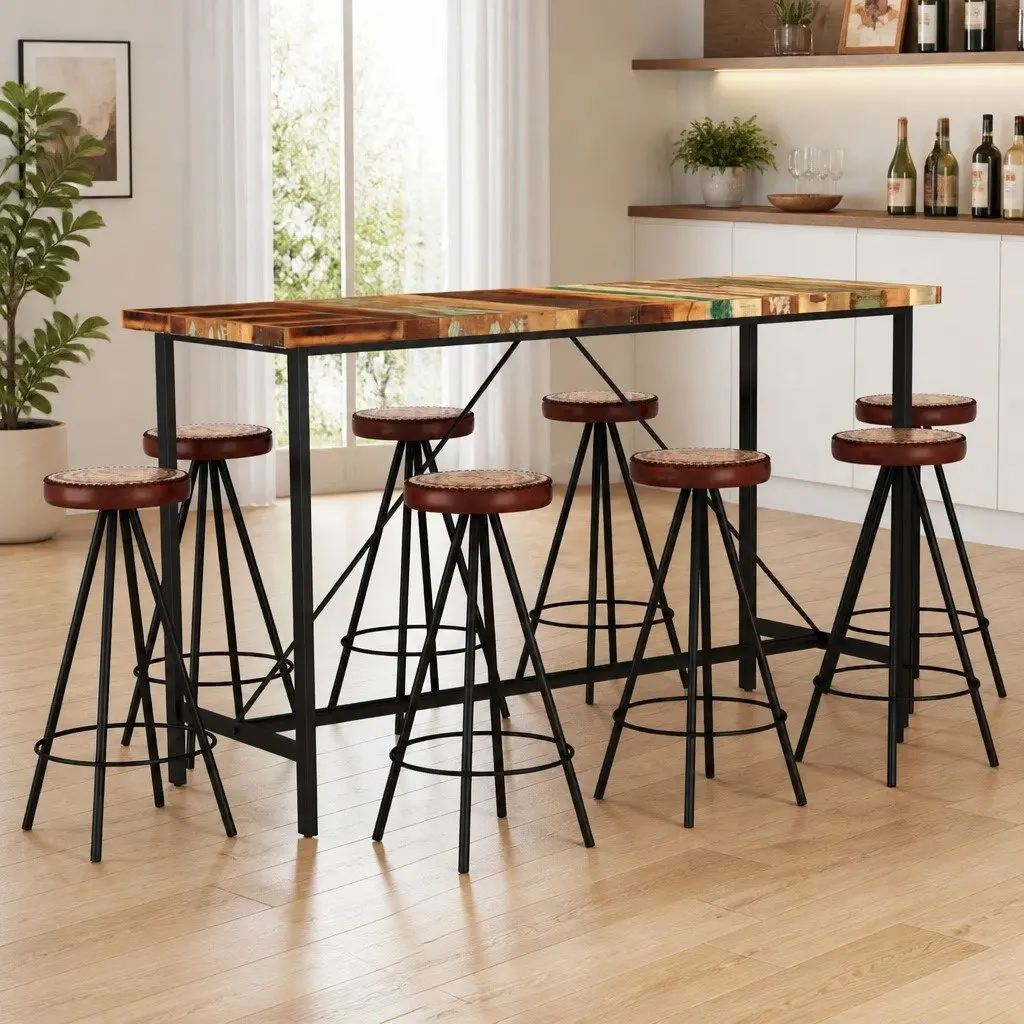 Solid Wood 9-Piece Bar Set with Industrial Style