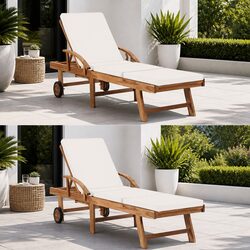 Adjustable Wooden Sun Loungers with Cushions Set of 2