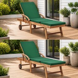 Solid Teak Wood Sun Loungers with Cushions - 2 pcs