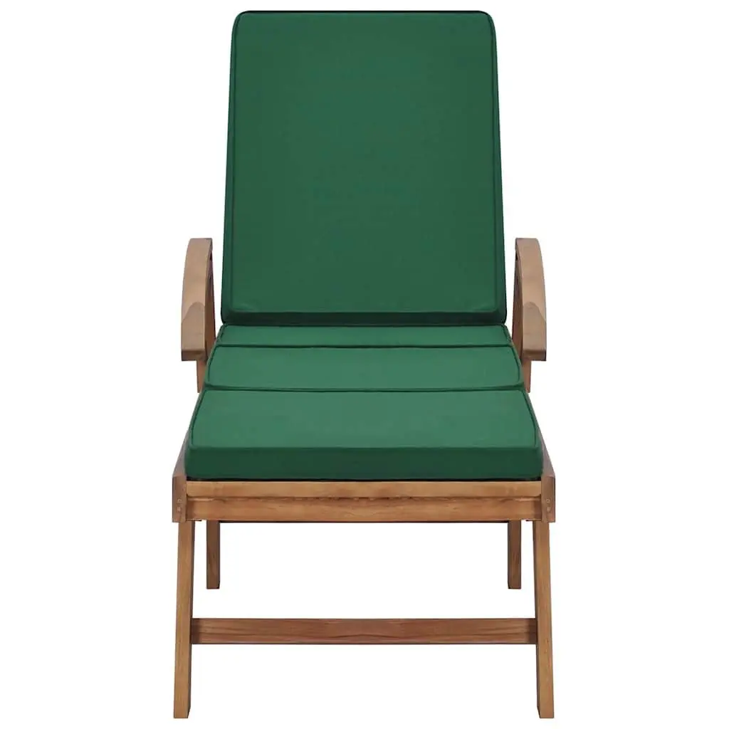 Sun Loungers Solid Teak Wood 2 pcs Outdoor Garden Patio Deck Chair Green