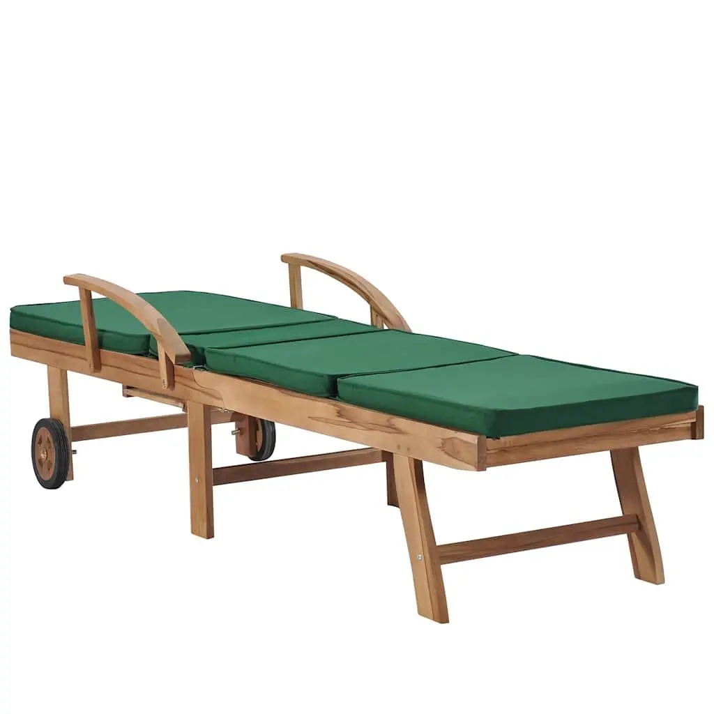 Sun Loungers Solid Teak Wood 2 pcs Outdoor Garden Patio Deck Chair Green