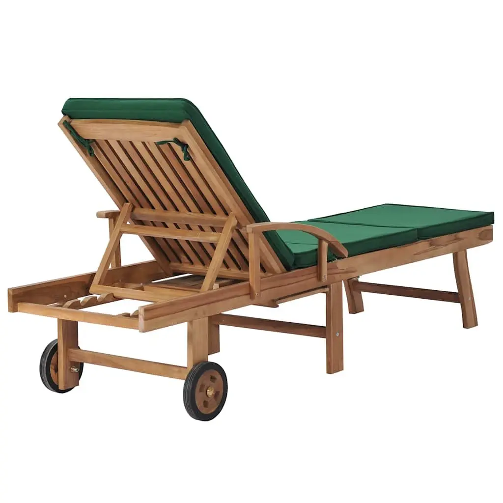 Sun Loungers Solid Teak Wood 2 pcs Outdoor Garden Patio Deck Chair Green