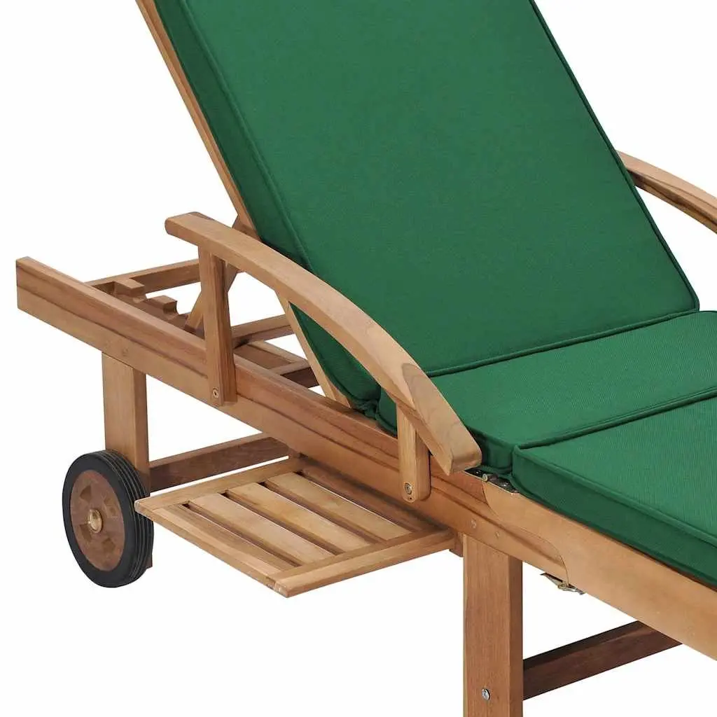 Sun Loungers Solid Teak Wood 2 pcs Outdoor Garden Patio Deck Chair Green