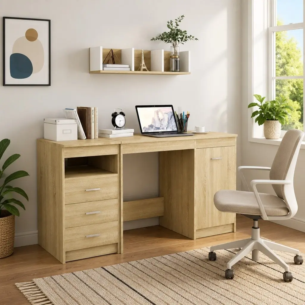 Engineered Wood Office Desk Brown 140x50x76cm
