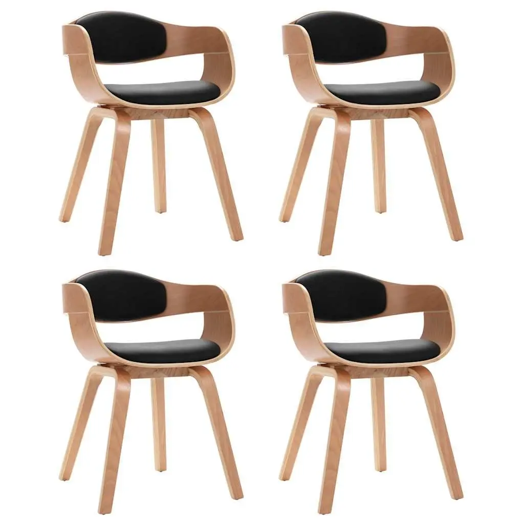 Dining Chairs Faux Leather Padded Black Bent Wood Frame 4 Piece