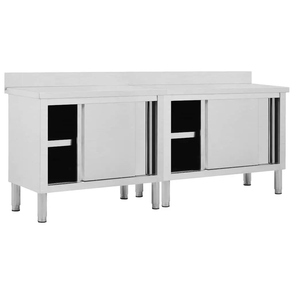 Stainless Steel Work Tables with Sliding Doors 200x50cm