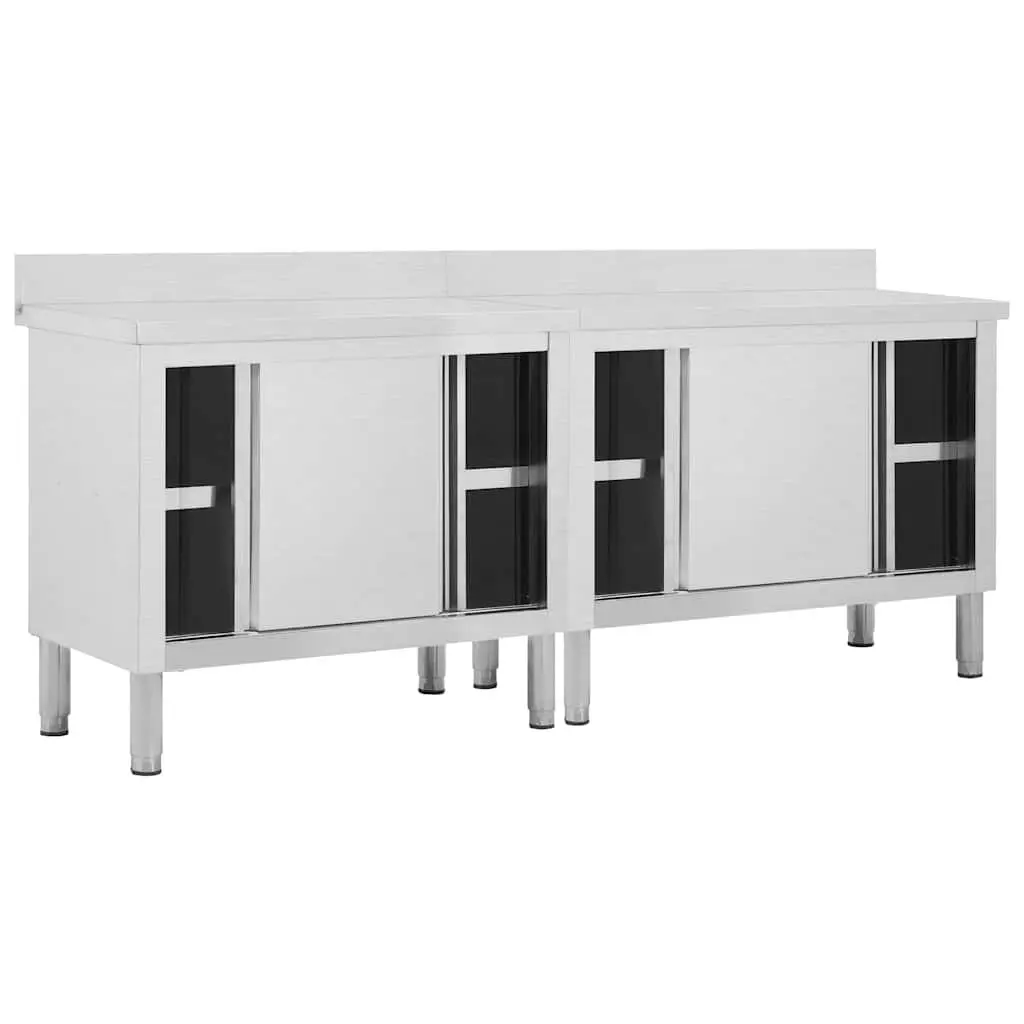 Stainless Steel Work Tables with Sliding Doors 200x50cm
