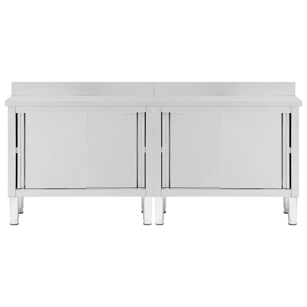 Stainless Steel Work Tables with Sliding Doors 200x50cm