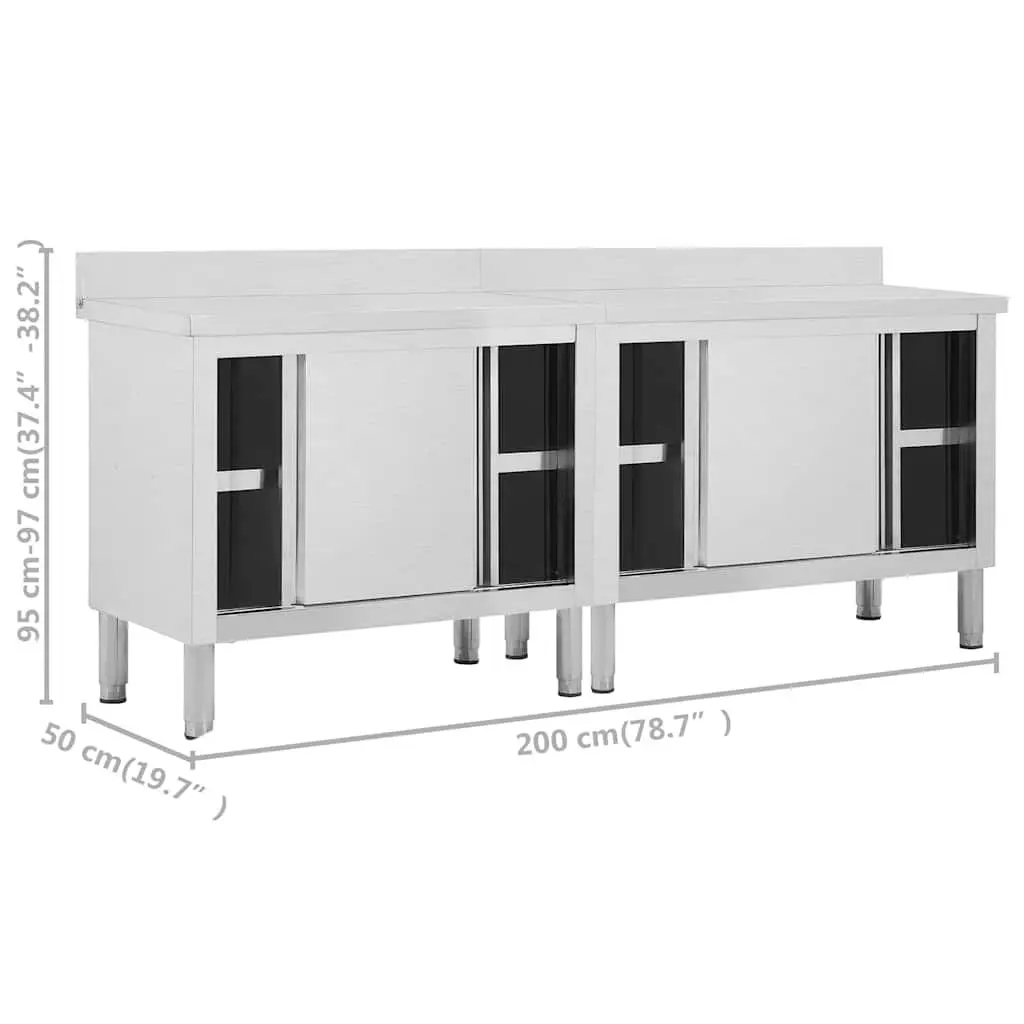 Stainless Steel Work Tables with Sliding Doors 200x50cm