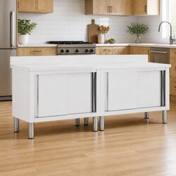 Stainless Steel Work Table with Sliding Door Storage for Commercial Kitchen