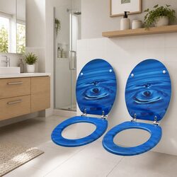 Durable 2 Pack Toilet Seats with Lid in Blue Water Drop