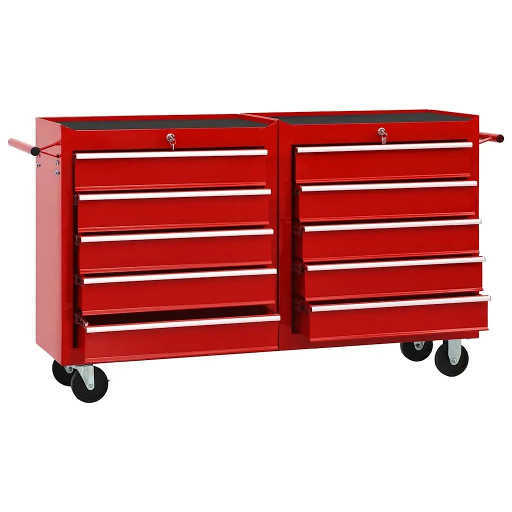 Red Steel Tool Trolley with 10 Drawers for Workshops