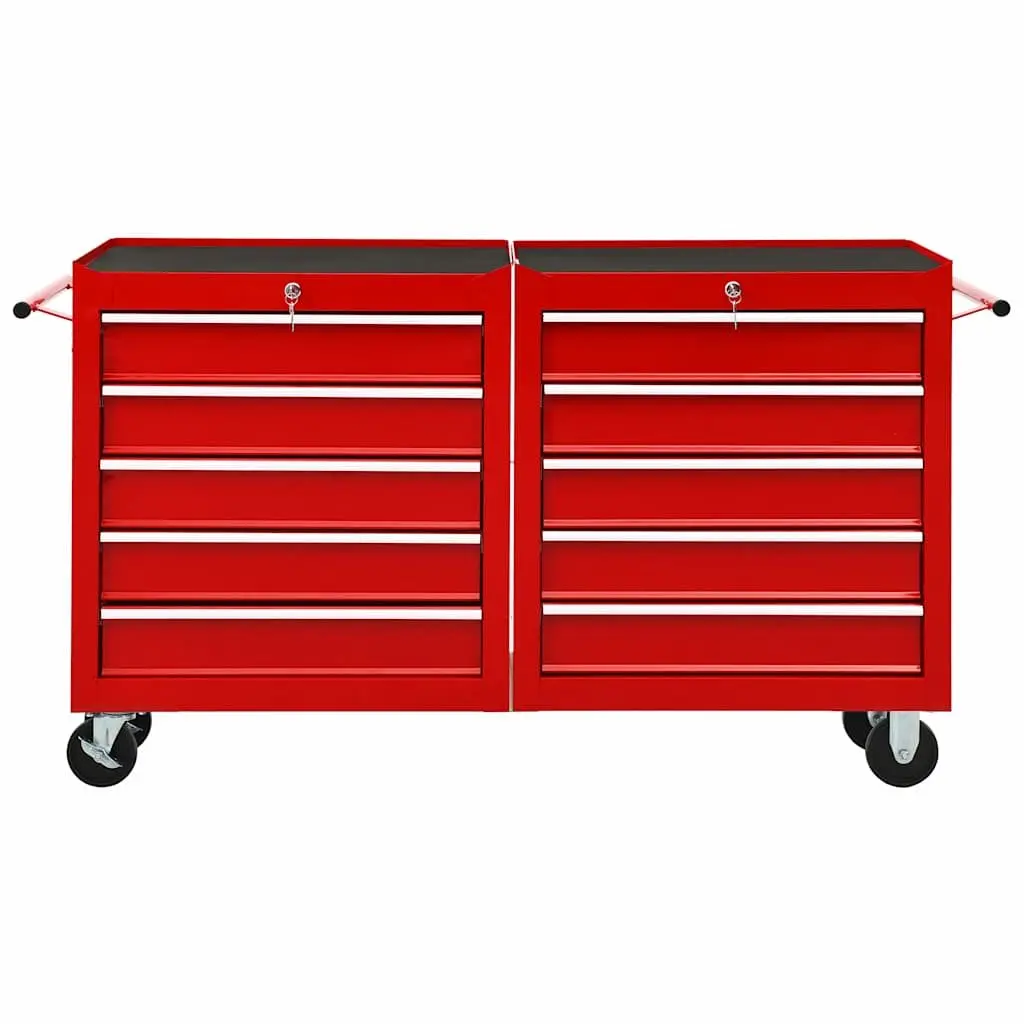 Red Steel Tool Trolley with 10 Drawers for Workshops