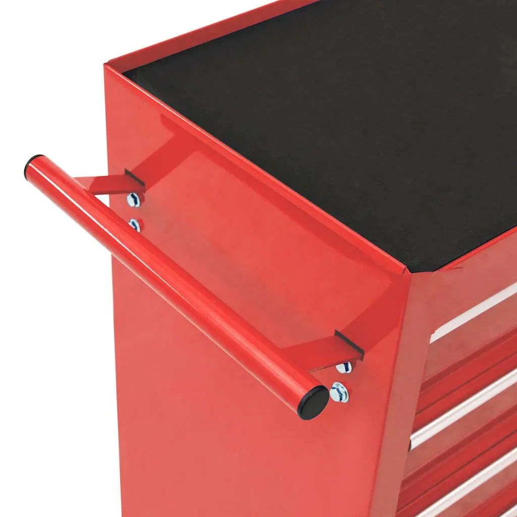 Red Steel Tool Trolley with 10 Drawers for Workshops