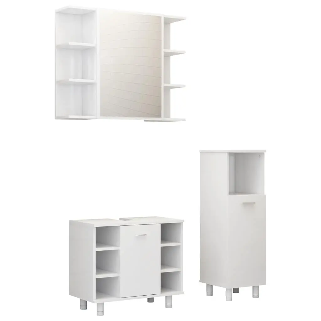 3-Piece White Bathroom Cabinet and Mirror Set