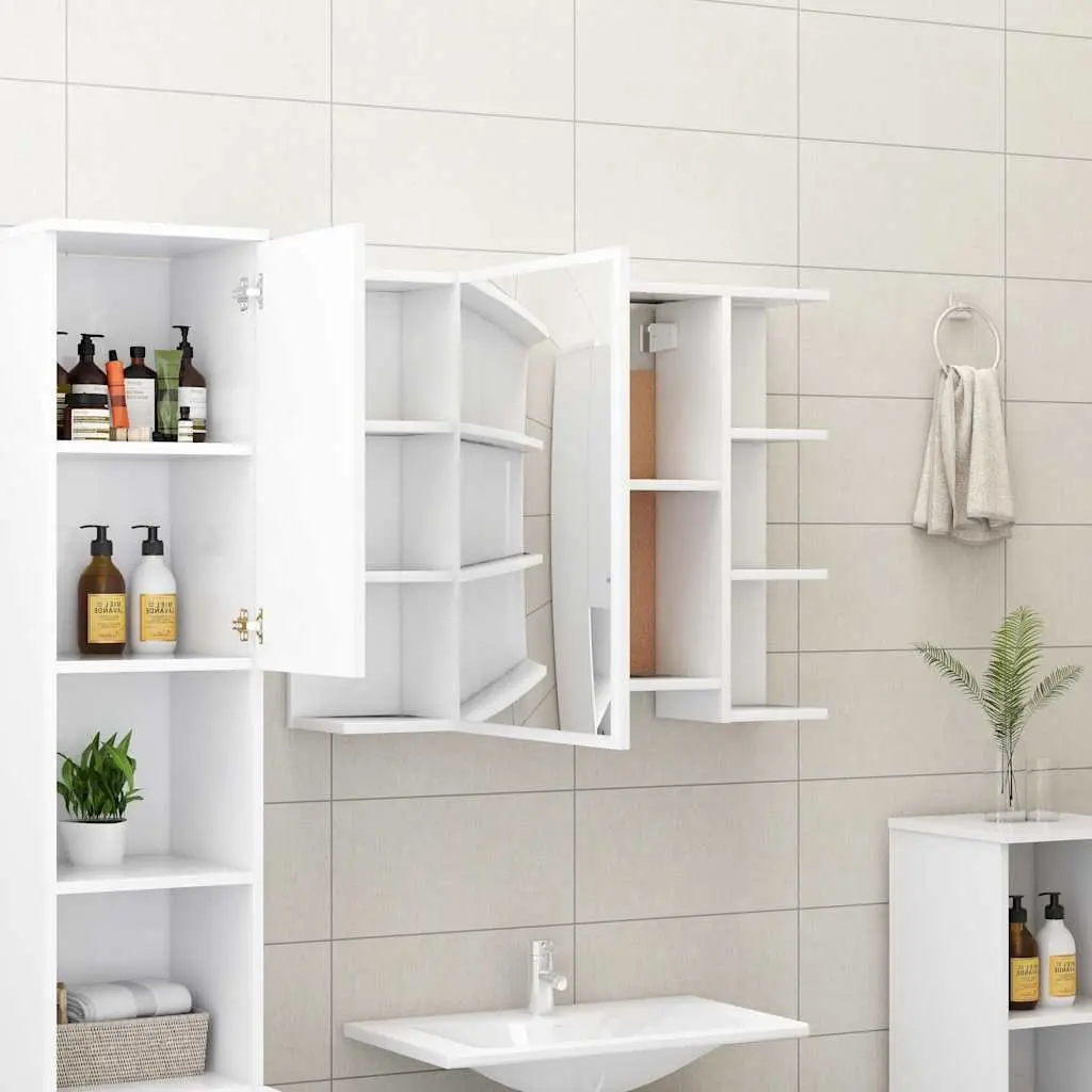 3-Piece White Bathroom Cabinet and Mirror Set