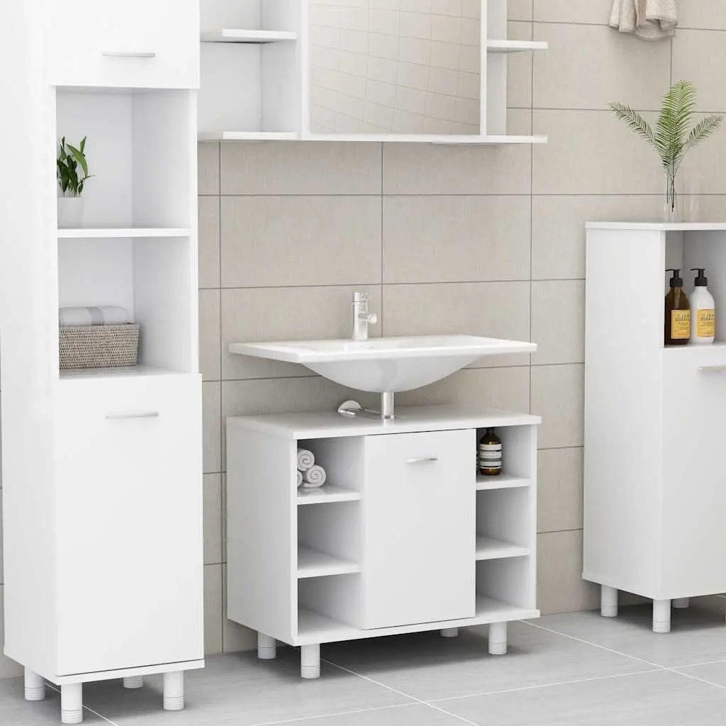 3-Piece White Bathroom Cabinet and Mirror Set