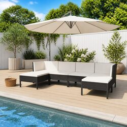Premium 6 Piece Poly Rattan Outdoor Lounge Set in Black
