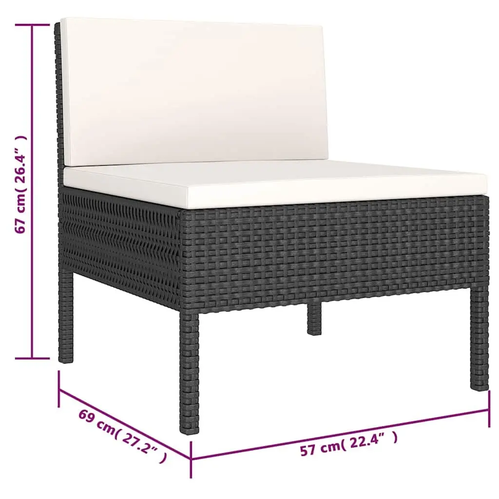 Garden Lounge Set PE Rattan 6 Piece Outdoor Furniture with Cushions Black