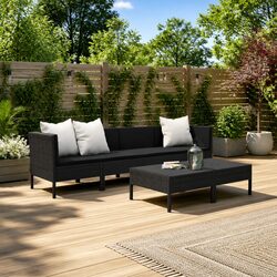 Durable 6 Piece Black Outdoor Garden Lounge Set with Cushions