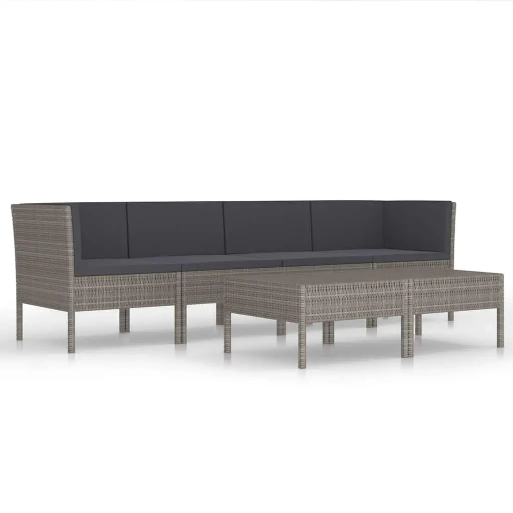 Garden Lounge Set PE Rattan 6 Piece Grey with Cushions