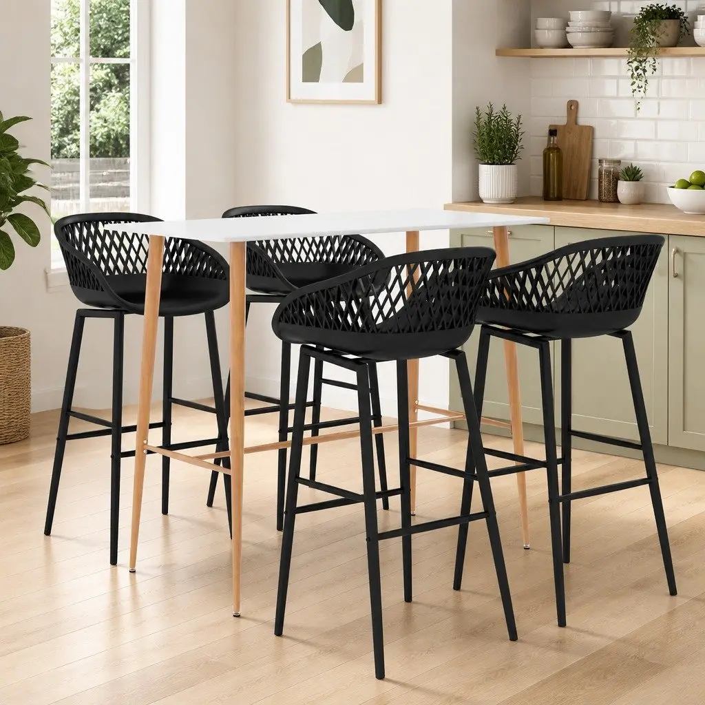 5-Piece White Bar Set with Stools