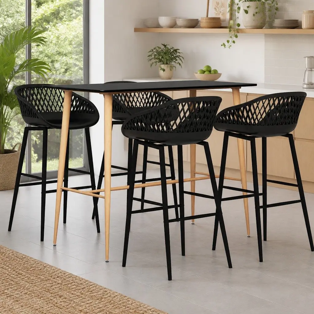 Bar Set 5 Piece Metal Black Counter Table Stools