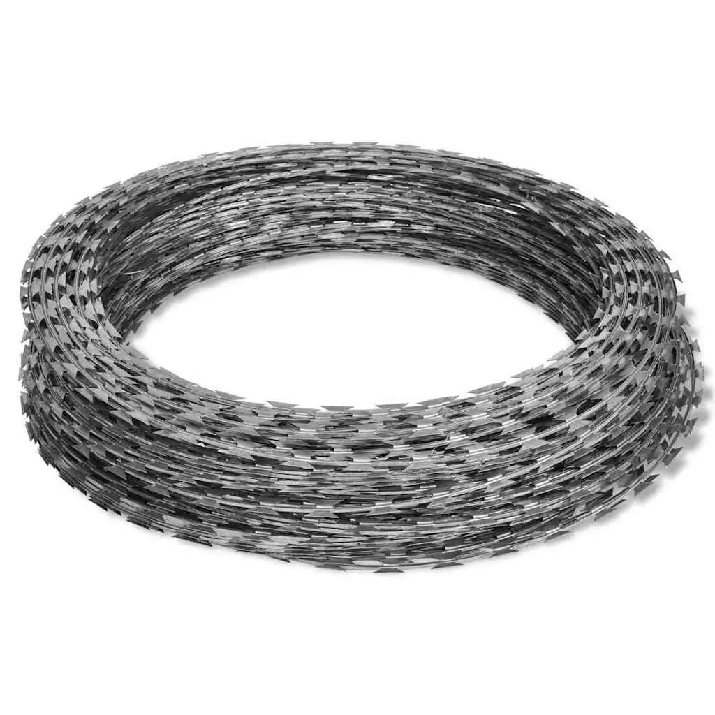 Razor Wire Helical Coil Rolls Galvanised Steel 60m Silver 2 Pieces Garden Fence Security