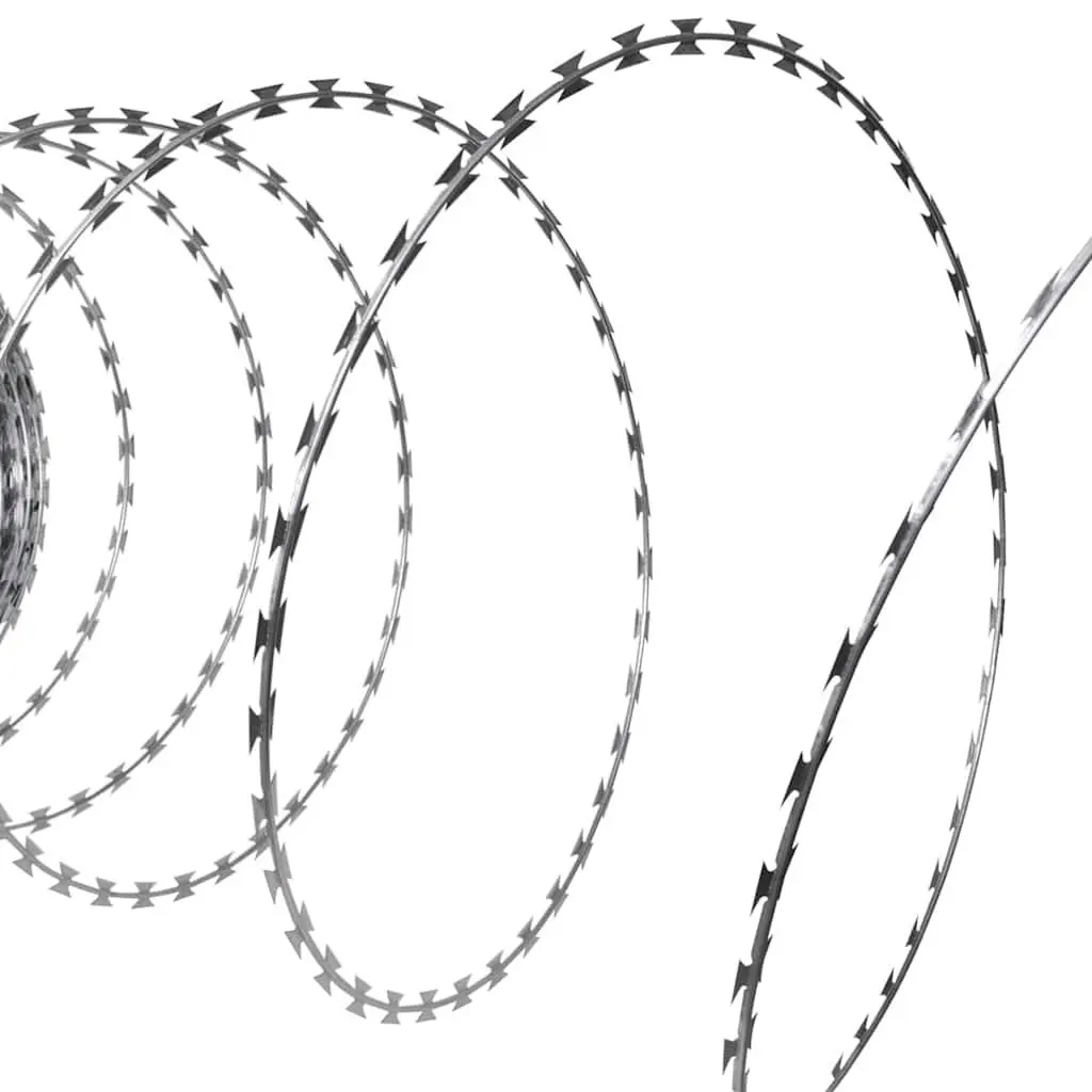 Razor Wire Helical Coil Rolls Galvanised Steel 60m Silver 2 Pieces Garden Fence Security