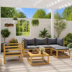 6-Piece Acacia Wood Garden Lounge Set with Coffee Table