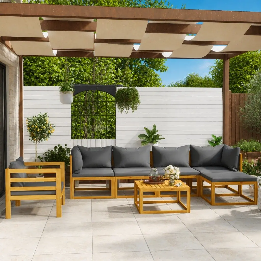 Outdoor Garden Lounge Set 7 Piece Patio Furniture Grey Sofa Coffee Table