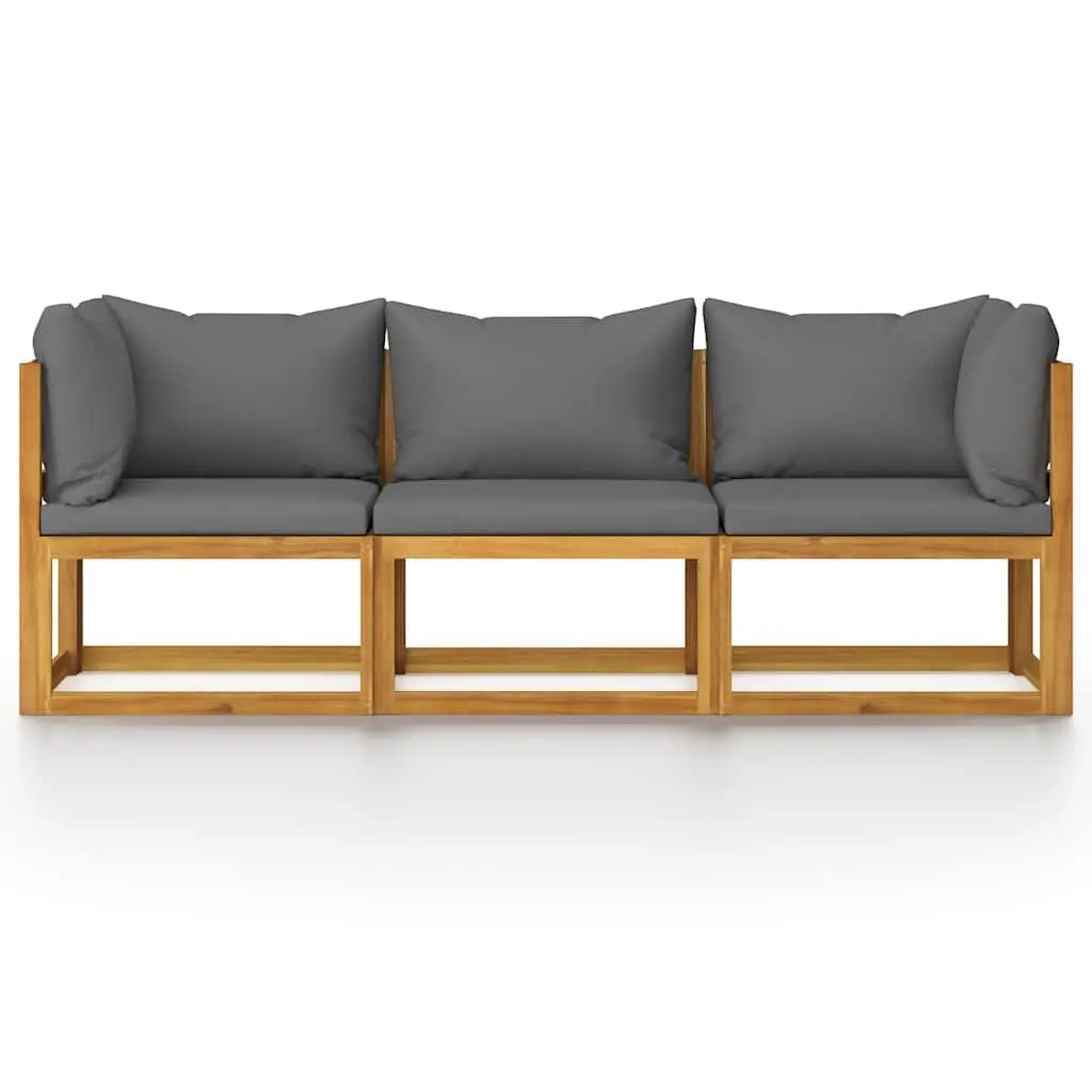 3-Seater Garden Sofa with Grey Cushions