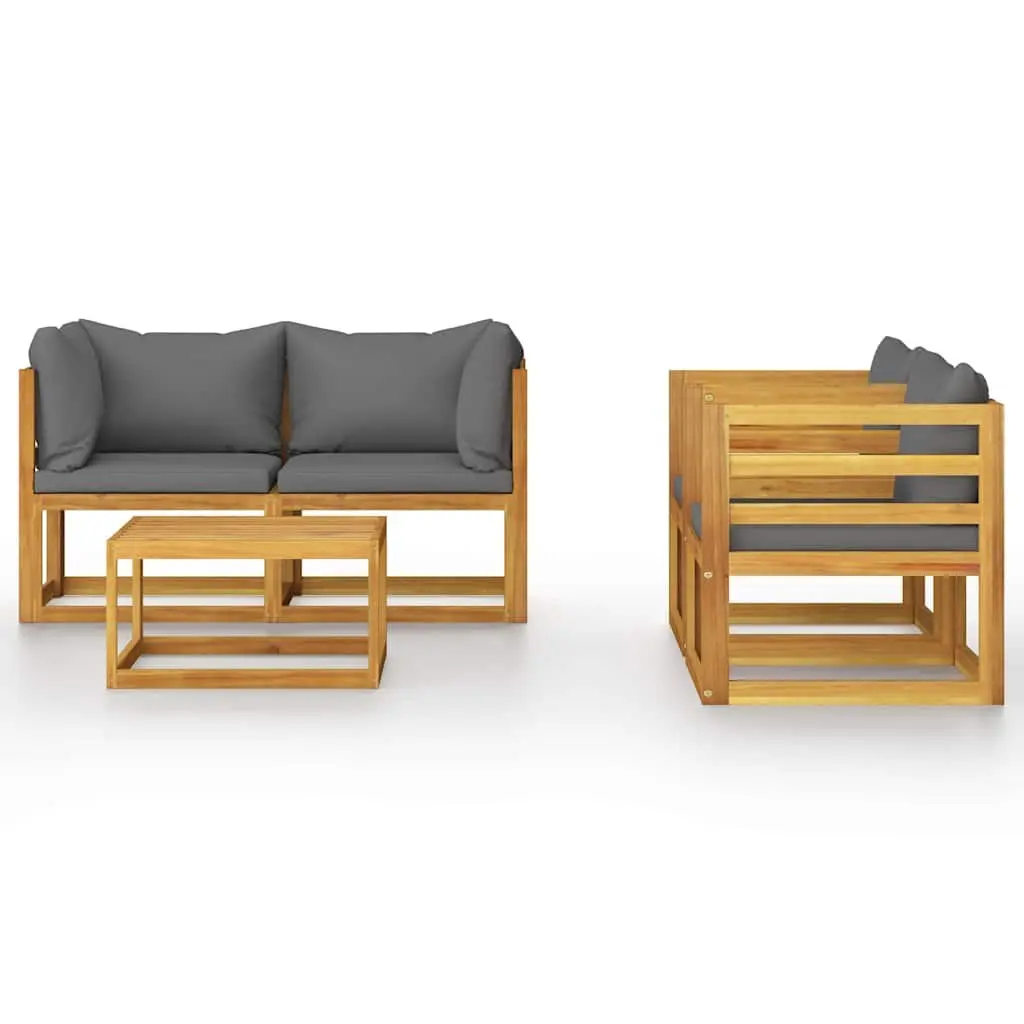 5 Piece Garden Lounge Set Solid Acacia Wood Grey Outdoor Furniture with Cushions Coffee Table