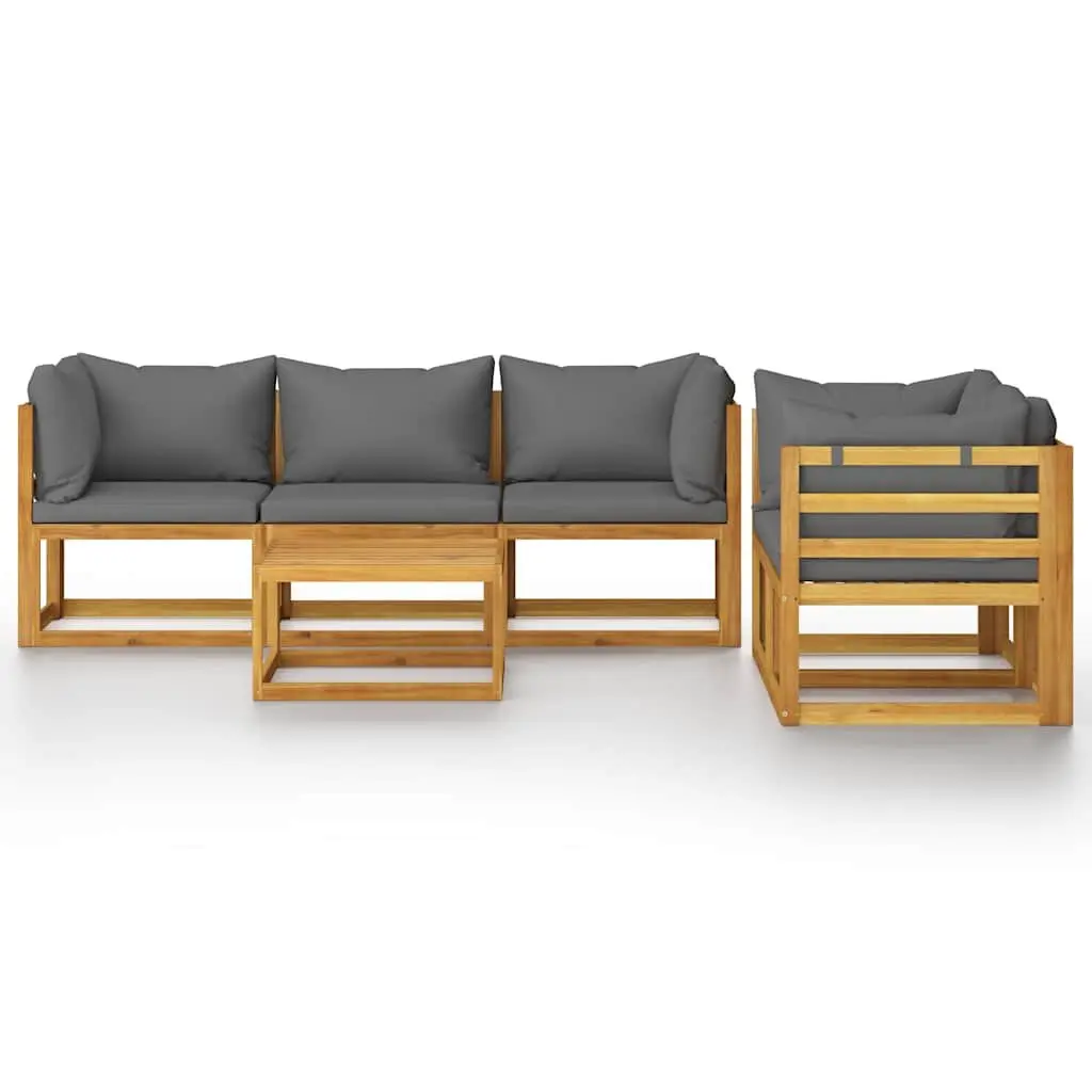 Garden Lounge Set Solid Acacia Wood 6 Piece Outdoor Patio Furniture with Cushions Grey