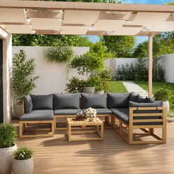 Durable 8-Piece Grey Acacia Wood Garden Lounge Set