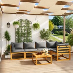 Stylish 6 Piece Grey Acacia Wood Outdoor Lounge Set