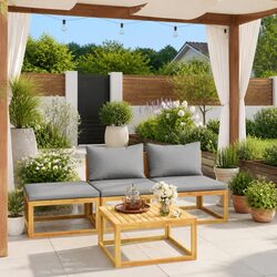 Sturdy Garden Lounge Set 4 Piece Acacia Wood Sofa