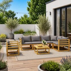 Sturdy 7-Piece Garden Lounge Set with Coffee Table - Grey