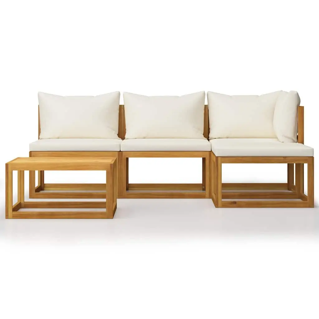 5 Piece Outdoor Lounge Set Solid Acacia Wood Cream Cushions Coffee Table